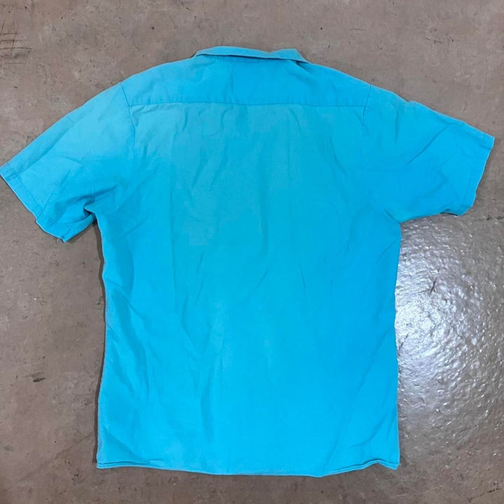 Vintage 90s Turquoise Blue Short Sleeve Star Patch Button Up - Picture 4 of 5